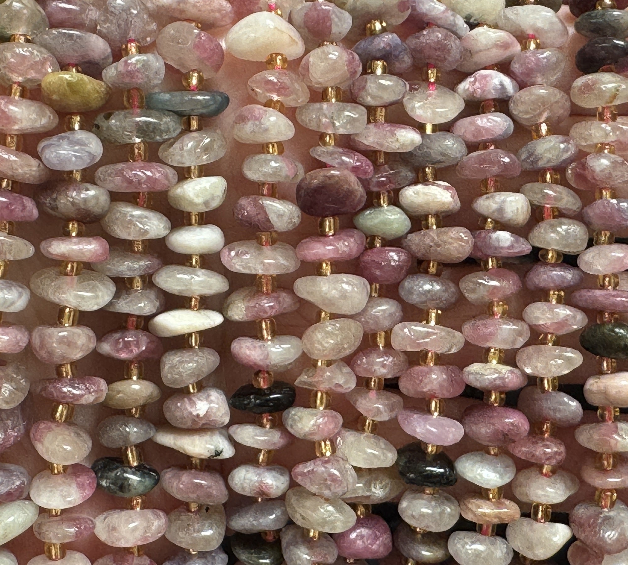 Multicolor Tourmaline 10x5mm freeform rondelle nuggets natural gemstone beads 16" strand - Oz Beads 