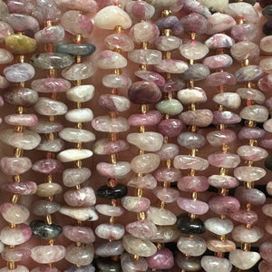 Multicolor Tourmaline 10x5mm freeform rondelle nuggets natural gemstone beads 16" strand - Oz Beads 