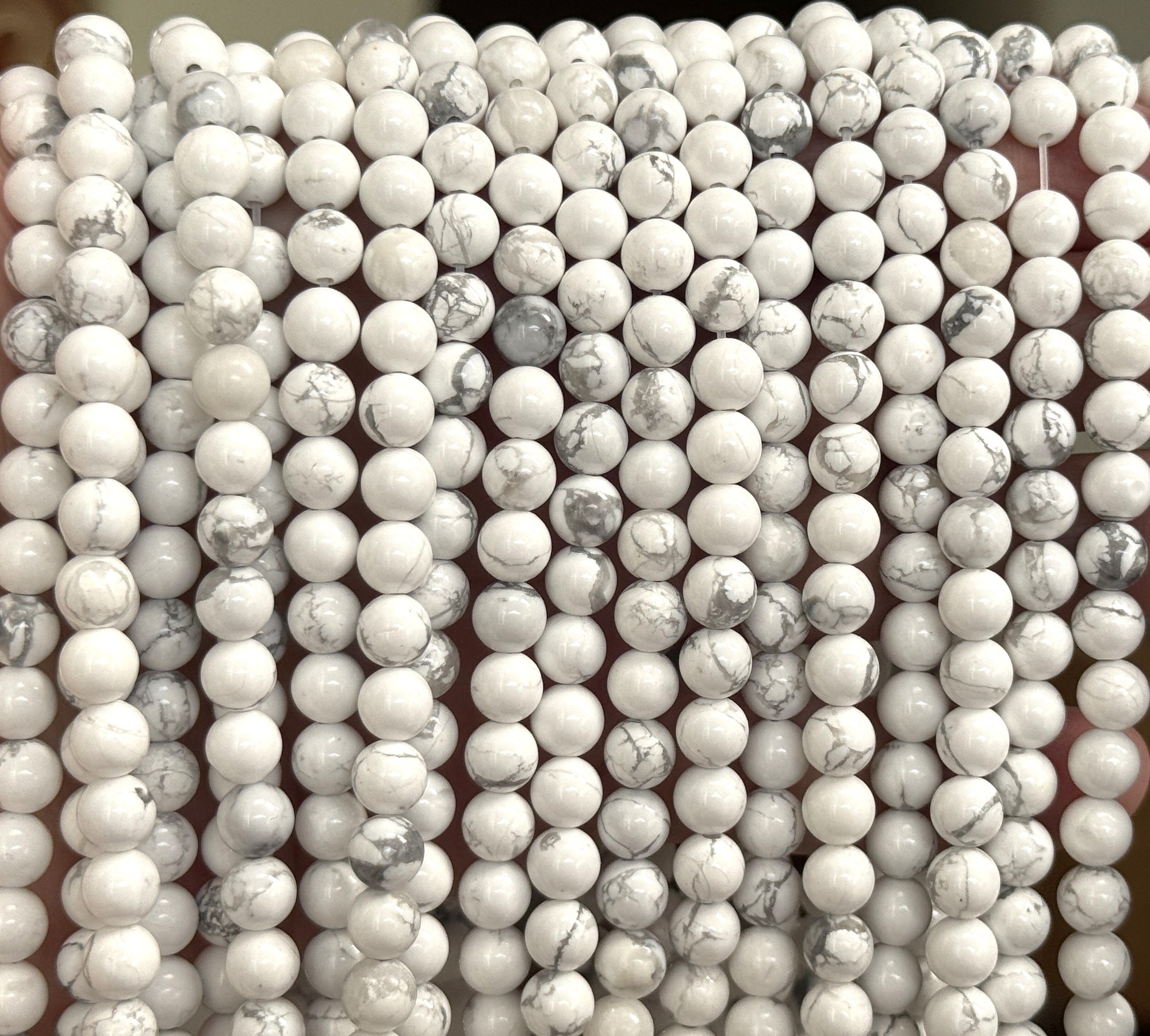 White Howlite polished 6mm round natural gemstone beads 15" strand - Oz Beads 