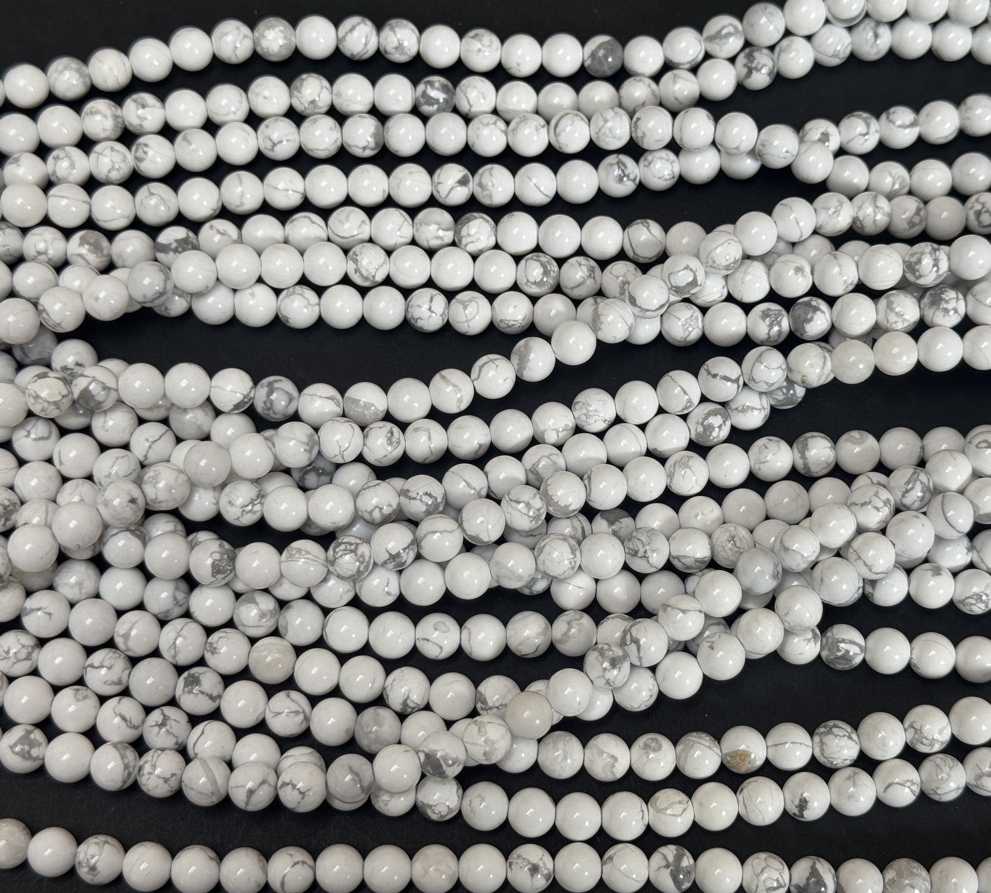 White Howlite polished 6mm round natural gemstone beads 15" strand - Oz Beads 