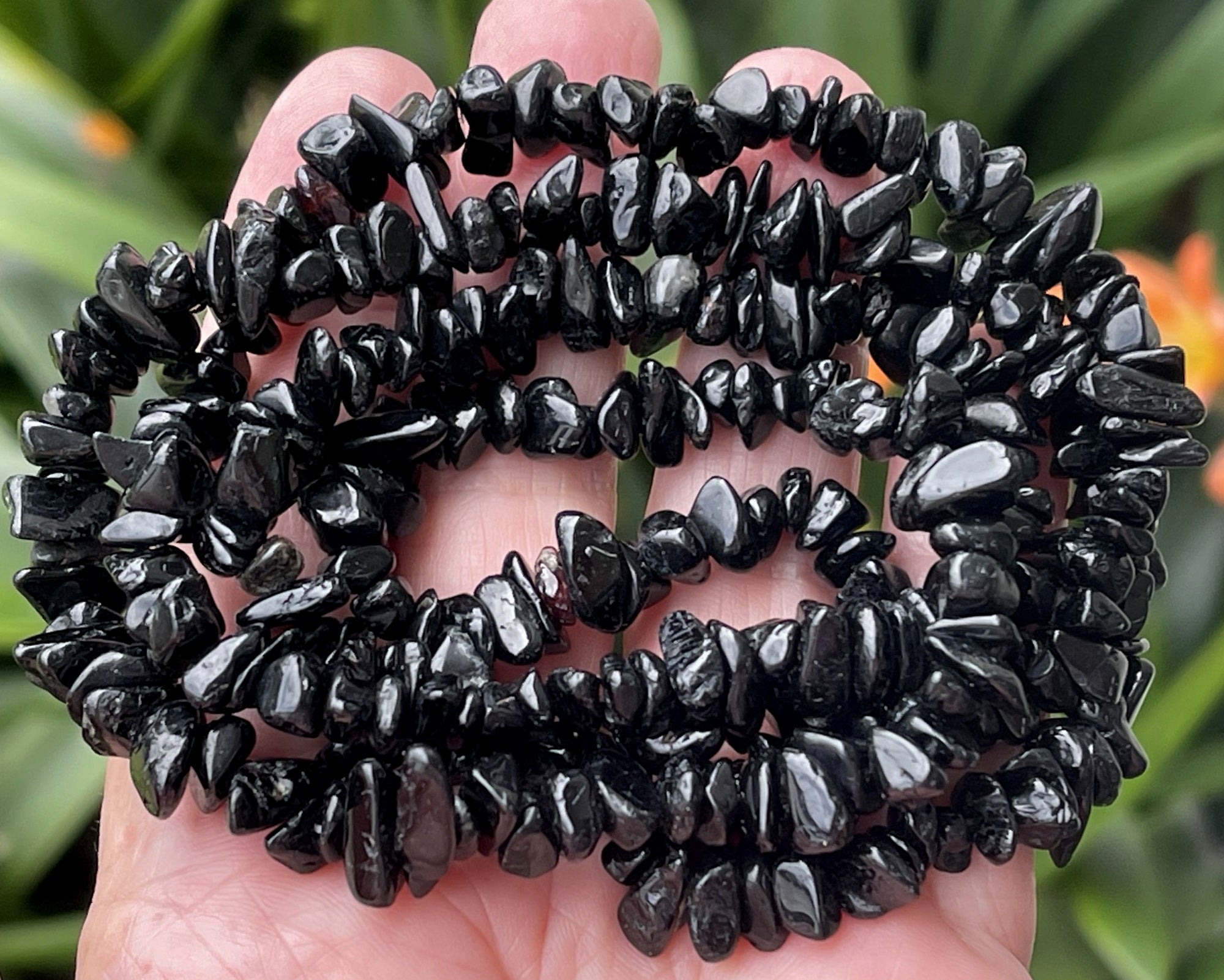 Black Tourmaline 6-8mm chip beads natural gemstone chips 32" strand - Oz Beads 