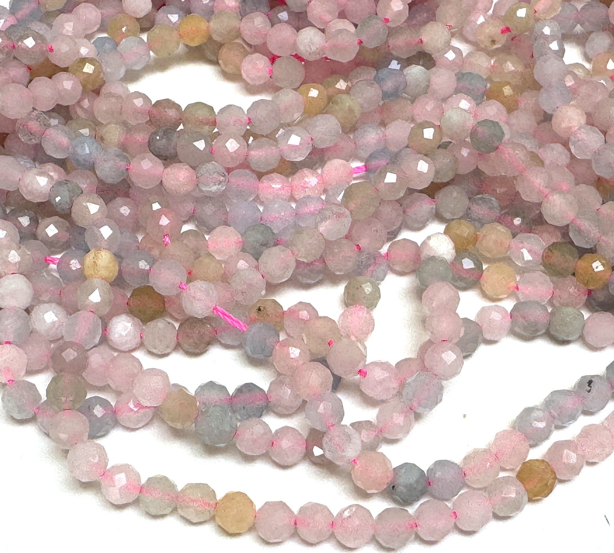 Morganite Beryl 3mm 4mm faceted round natural gemstone beads 15.5" strand - Oz Beads 