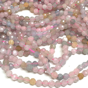 Morganite Beryl 3mm 4mm faceted round natural gemstone beads 15.5" strand - Oz Beads 