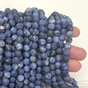 Blue Sodalite 8mm round matte natural gemstone beads 15" strand - Oz Beads 