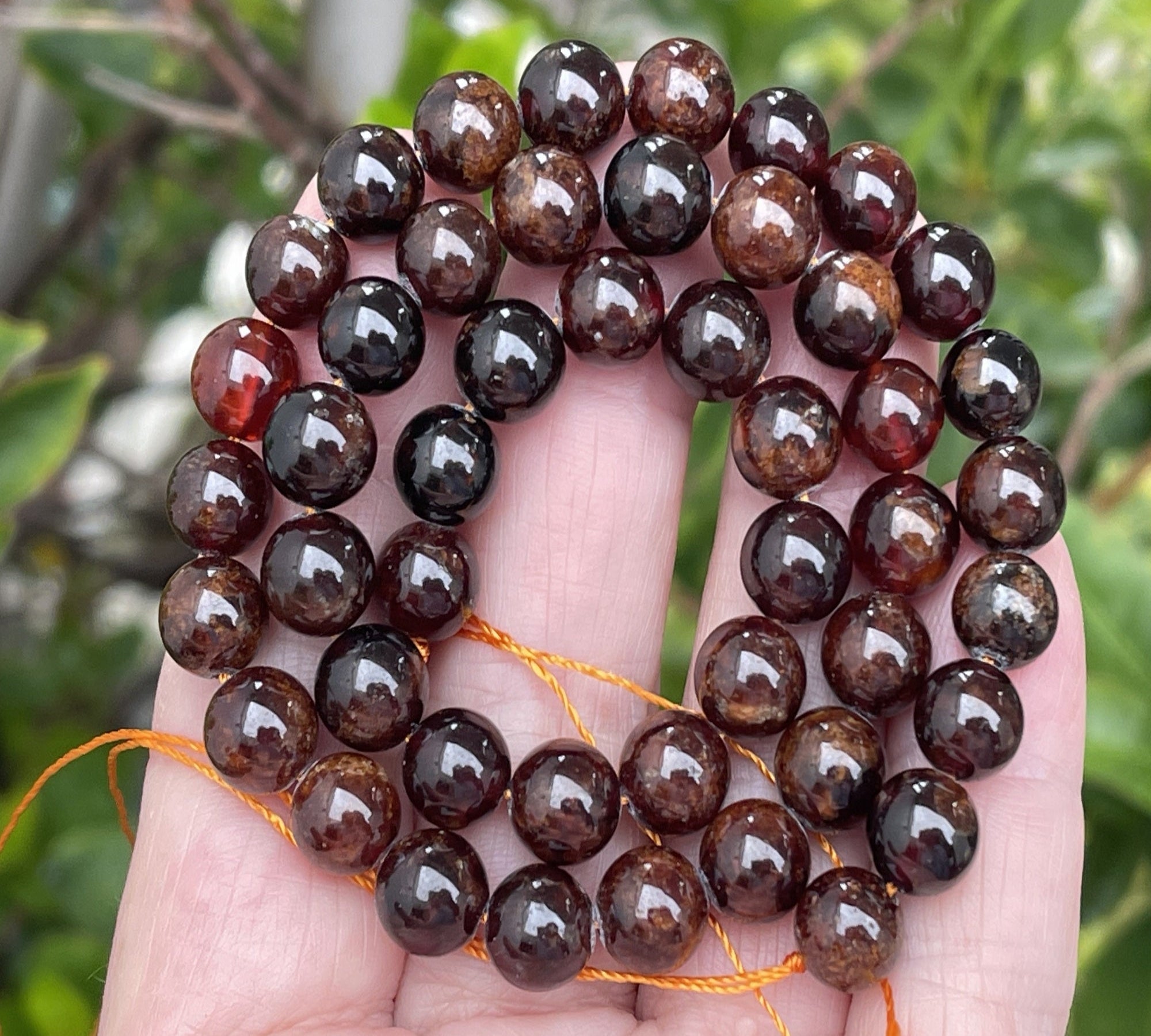 Orange Garnet 8mm round natural gemstone beads 15" strand - Oz Beads 