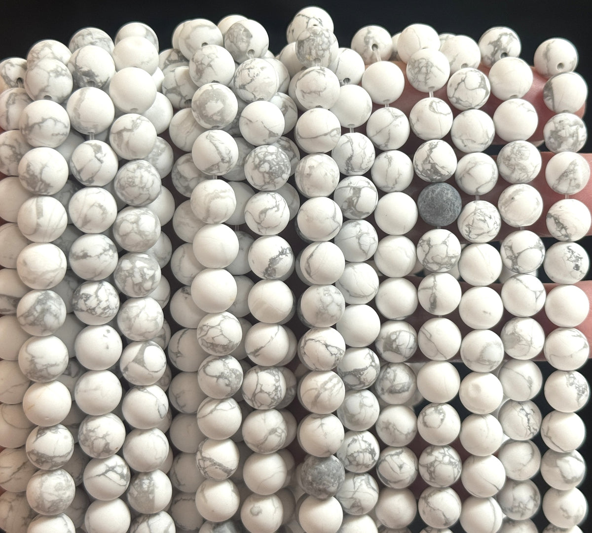 White Howlite matte 8mm round natural gemstone beads 15" strand - Oz Beads 
