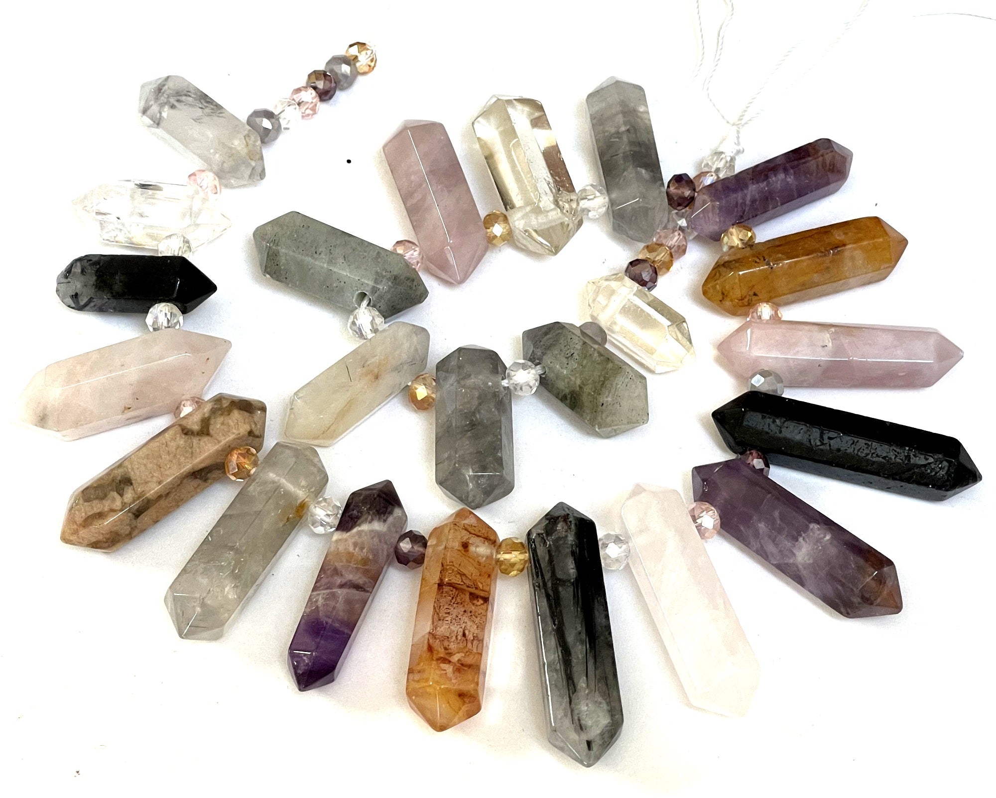 Mixed Gemstone Points 23 top drilled double terminated natural crystal points