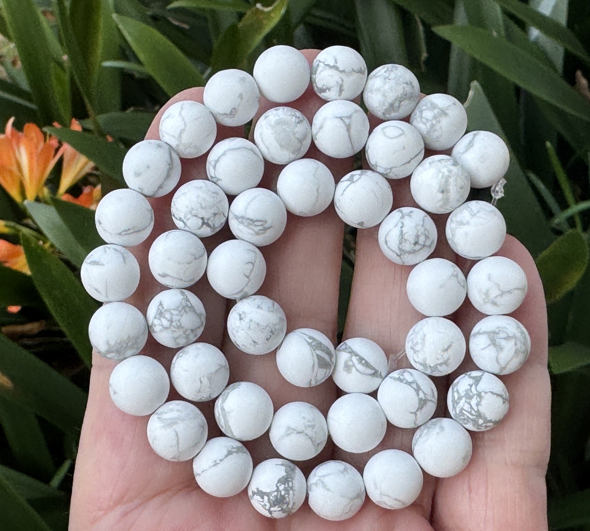 White Howlite matte 8mm round natural gemstone beads 15" strand - Oz Beads 