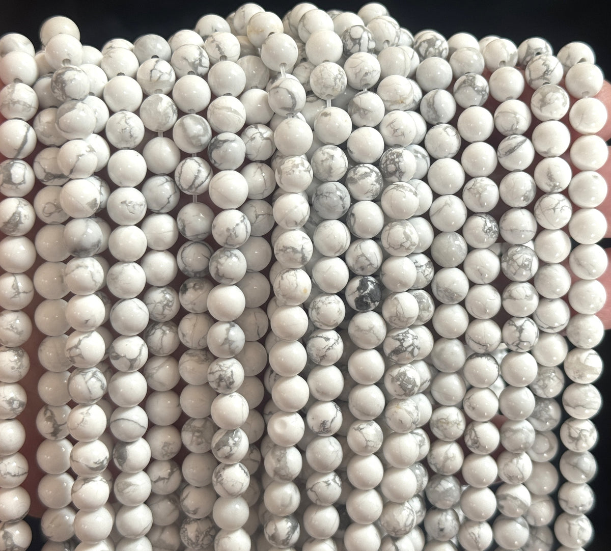 White Howlite polished 6mm round natural gemstone beads 15" strand - Oz Beads 