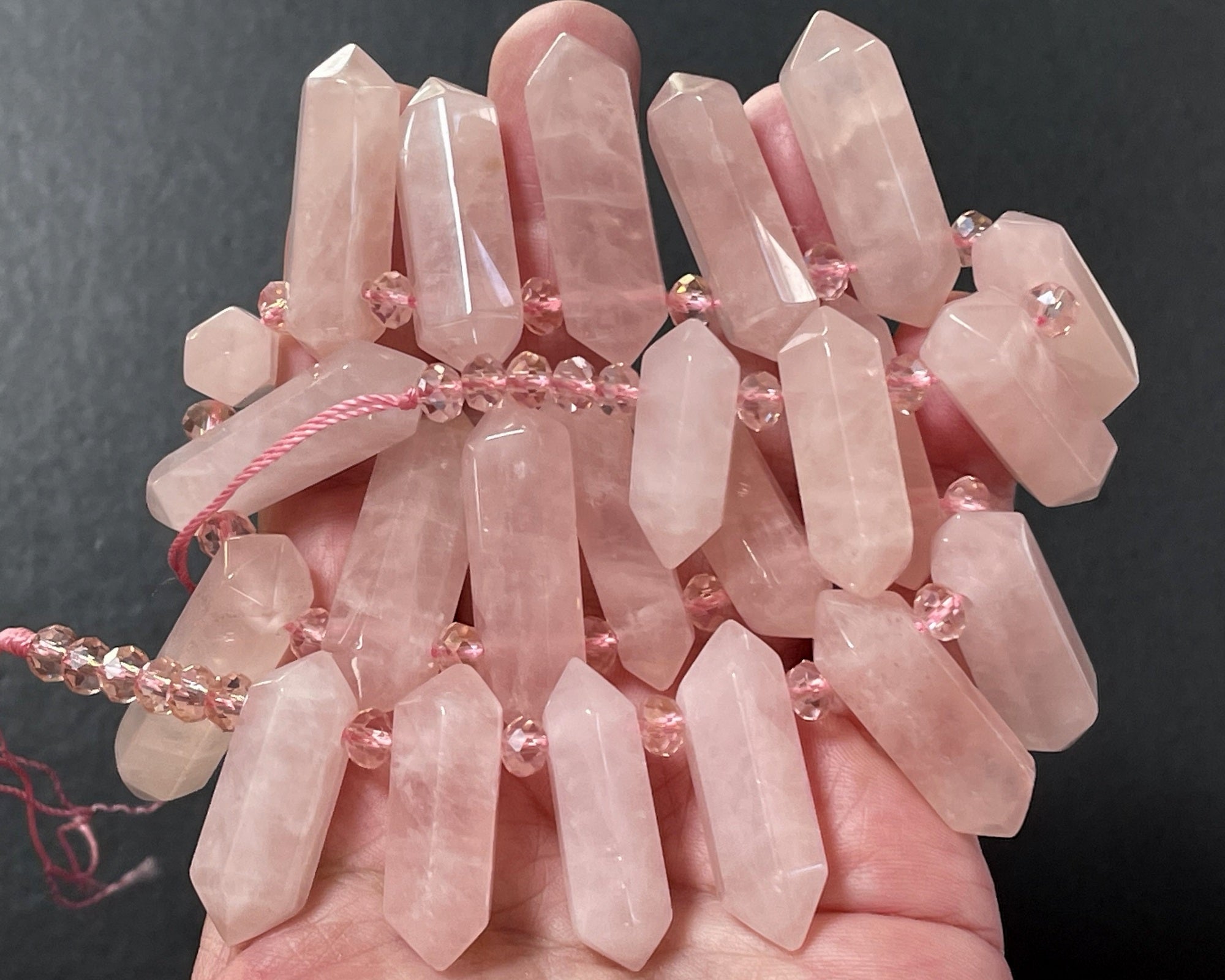 Rose Quartz Points 23 top drilled double terminated natural crystal points
