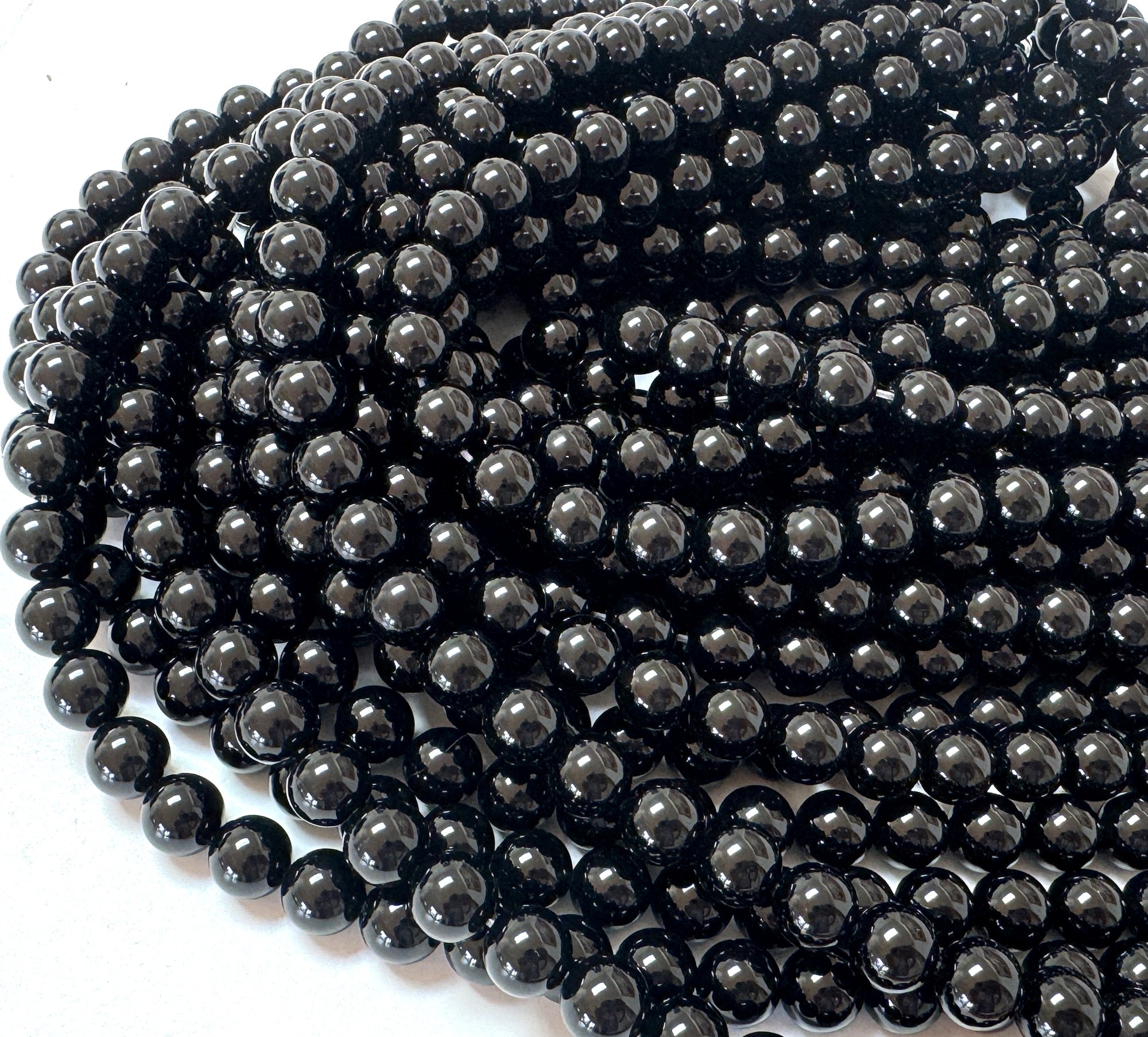 Black Onyx 10mm round polished gemstone beads 15" strand - Oz Beads 