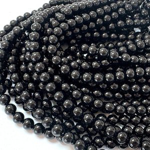 Black Onyx 10mm round polished gemstone beads 15" strand - Oz Beads 