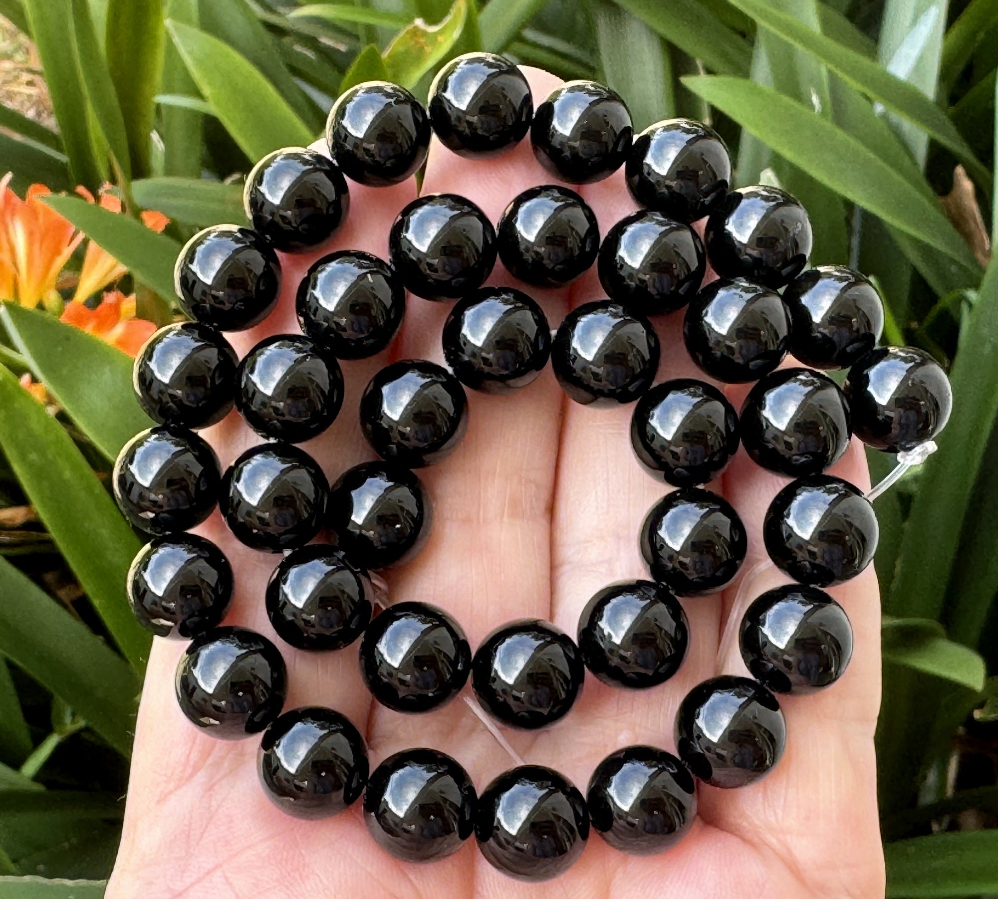 Black Onyx 10mm round polished gemstone beads 15" strand - Oz Beads 