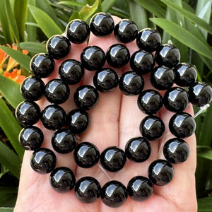 Black Onyx 10mm round polished gemstone beads 15" strand - Oz Beads 