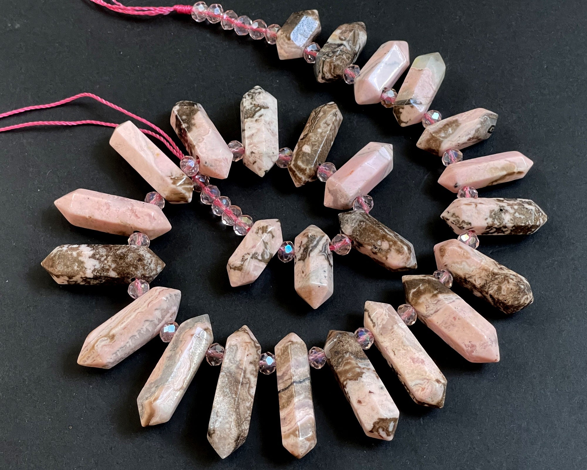 Rhodonite Points 25 double terminated top drilled natural gemstone beads
