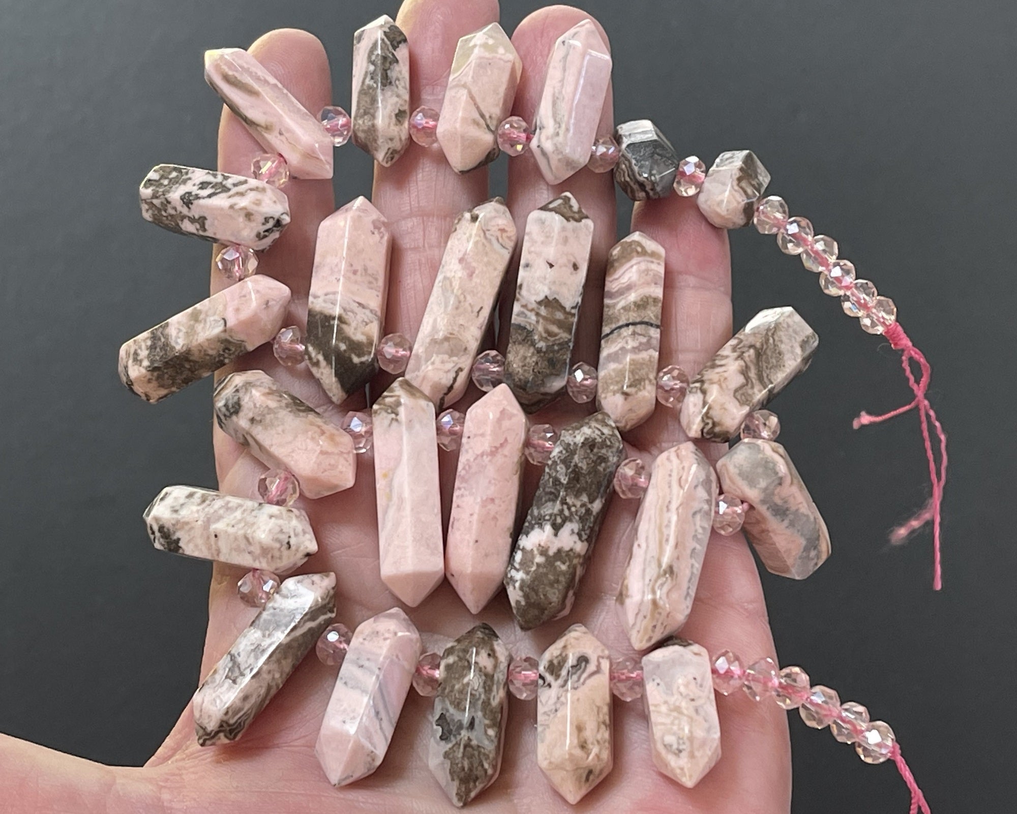 Rhodonite Points 25 double terminated top drilled natural gemstone beads