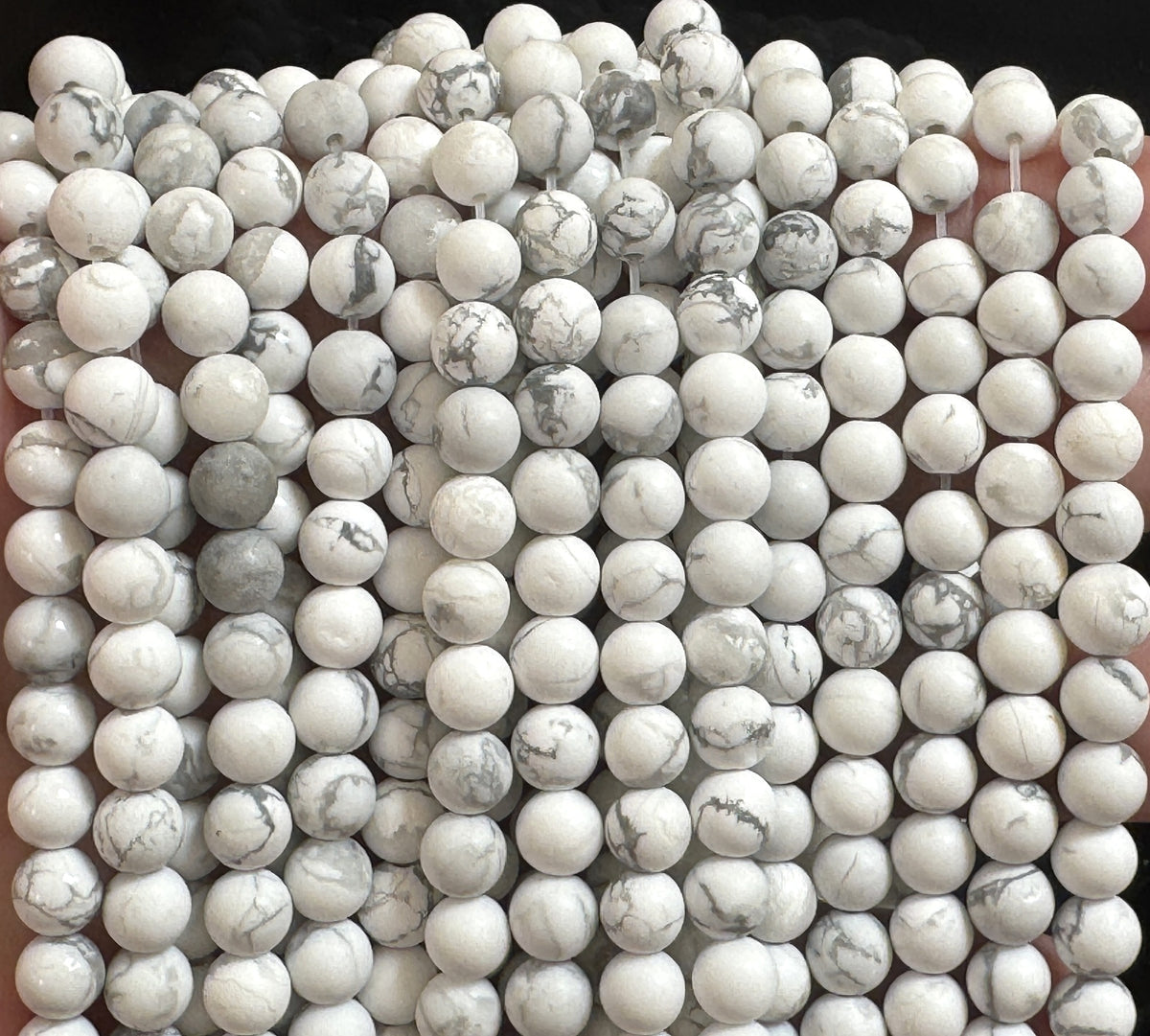 White Howlite matte 6mm round natural gemstone beads 15.5" strand - Oz Beads 