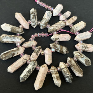 Rhodonite Points 25 double terminated top drilled natural gemstone beads - Oz Beads 