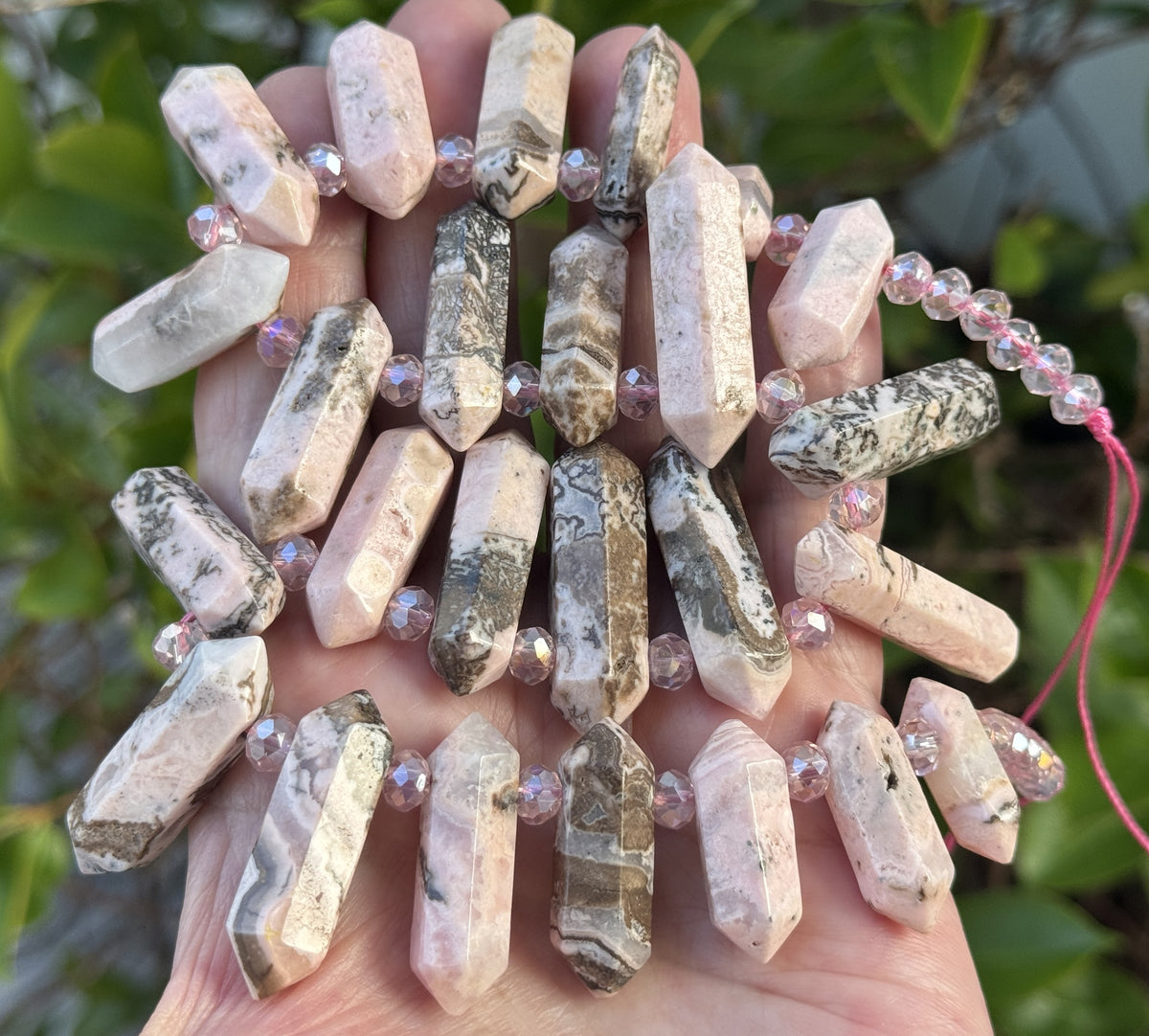 Rhodonite Points 25 double terminated top drilled natural gemstone beads - Oz Beads 