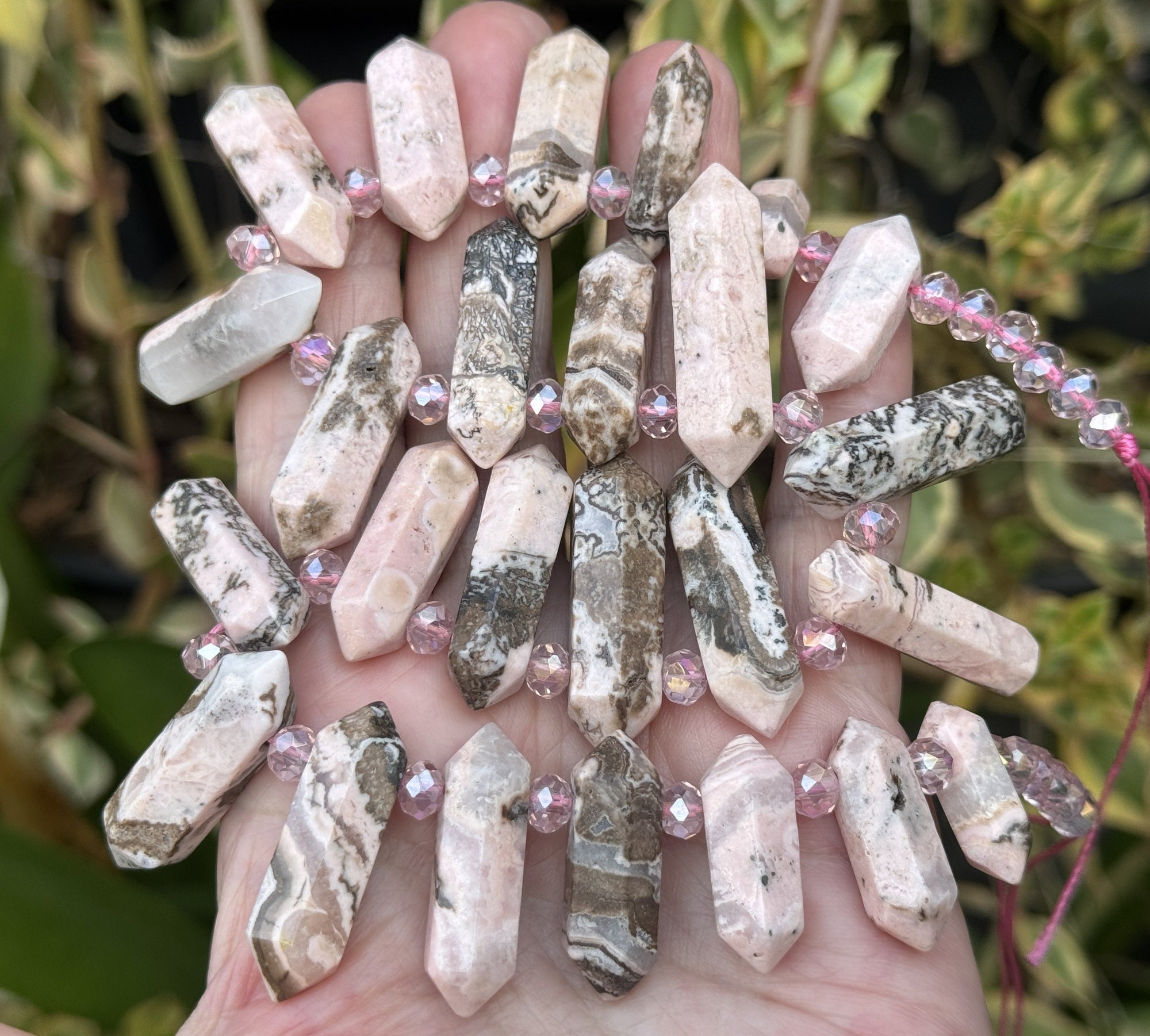 Rhodonite Points 25 double terminated top drilled natural gemstone beads - Oz Beads 