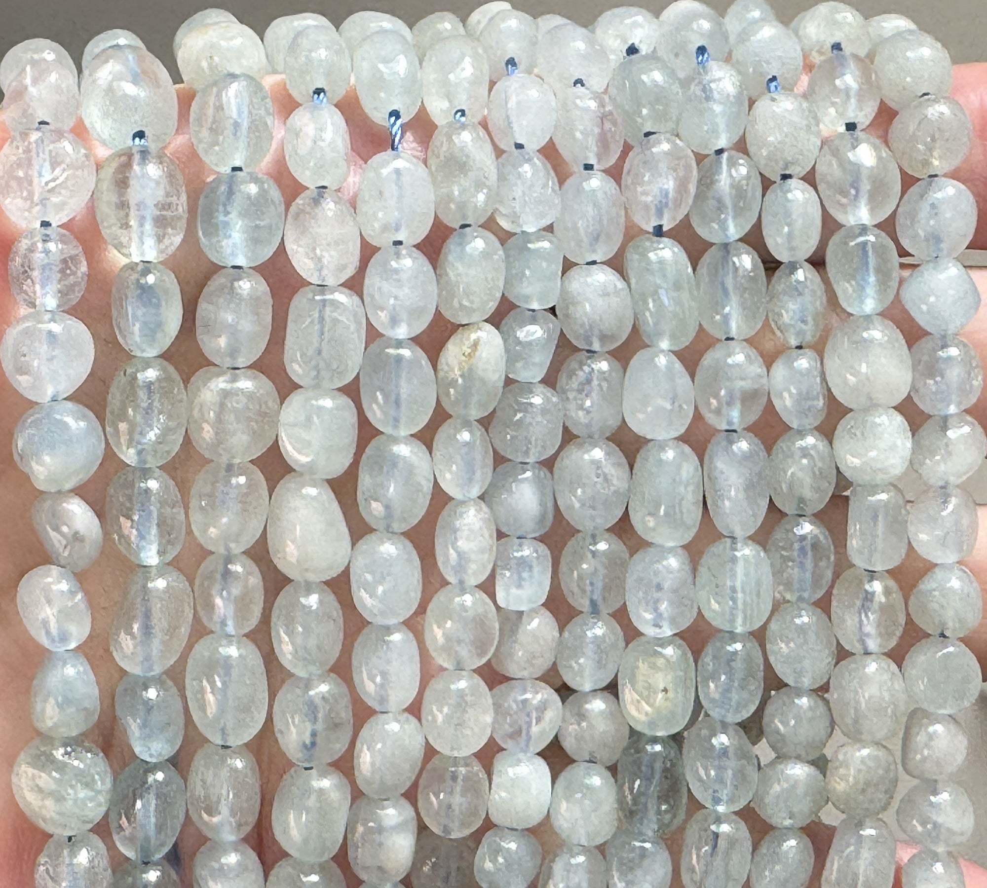 Aquamarine 6-9mm nuggets natural gemstone pebble beads 39cm strand - Oz Beads 