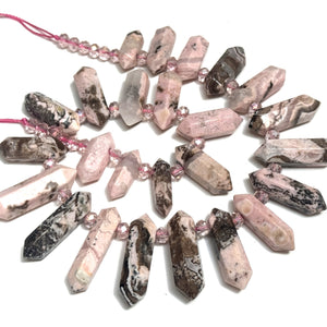 Rhodonite Points 25 double terminated top drilled natural gemstone beads - Oz Beads 