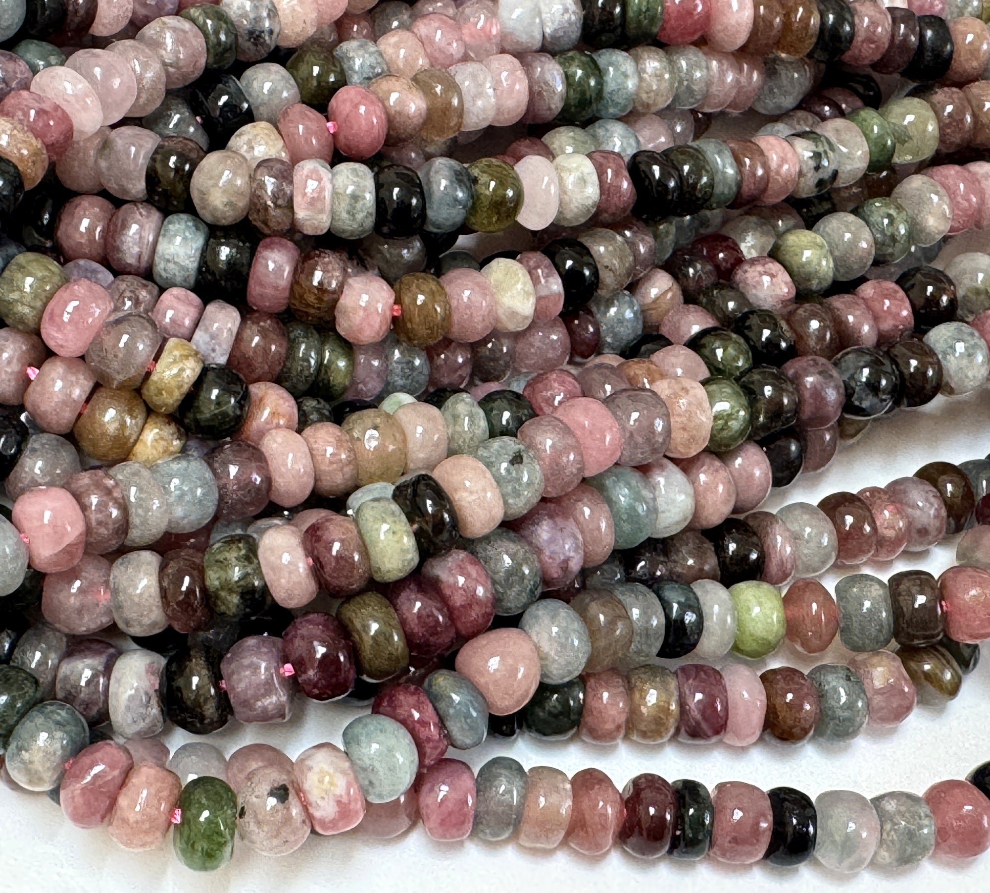 Multicolor Tourmaline 4x6mm Rondelles natural gemstone beads 38cm strand - Oz Beads 