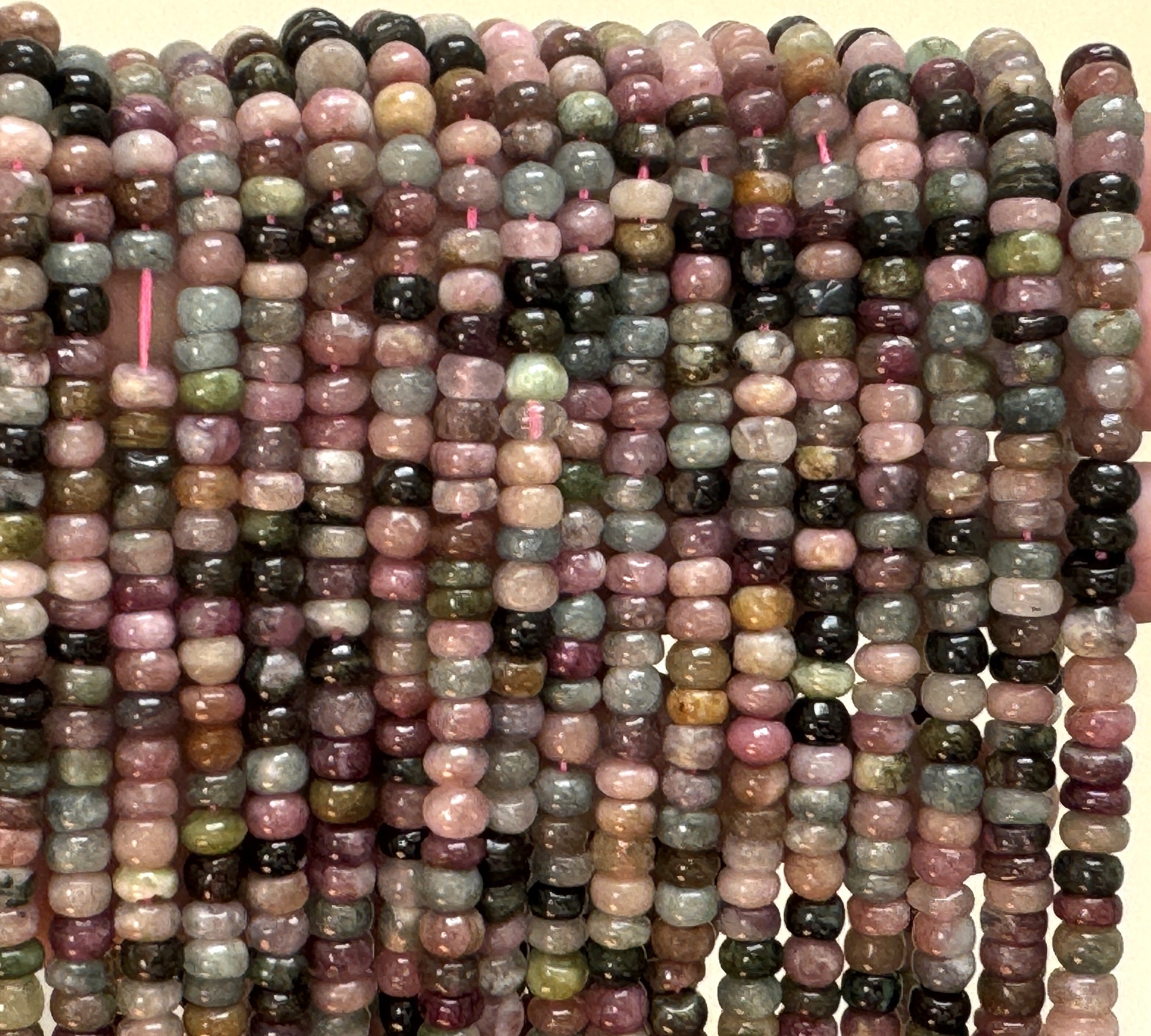 Multicolor Tourmaline 4x6mm Rondelles natural gemstone beads 38cm strand - Oz Beads 