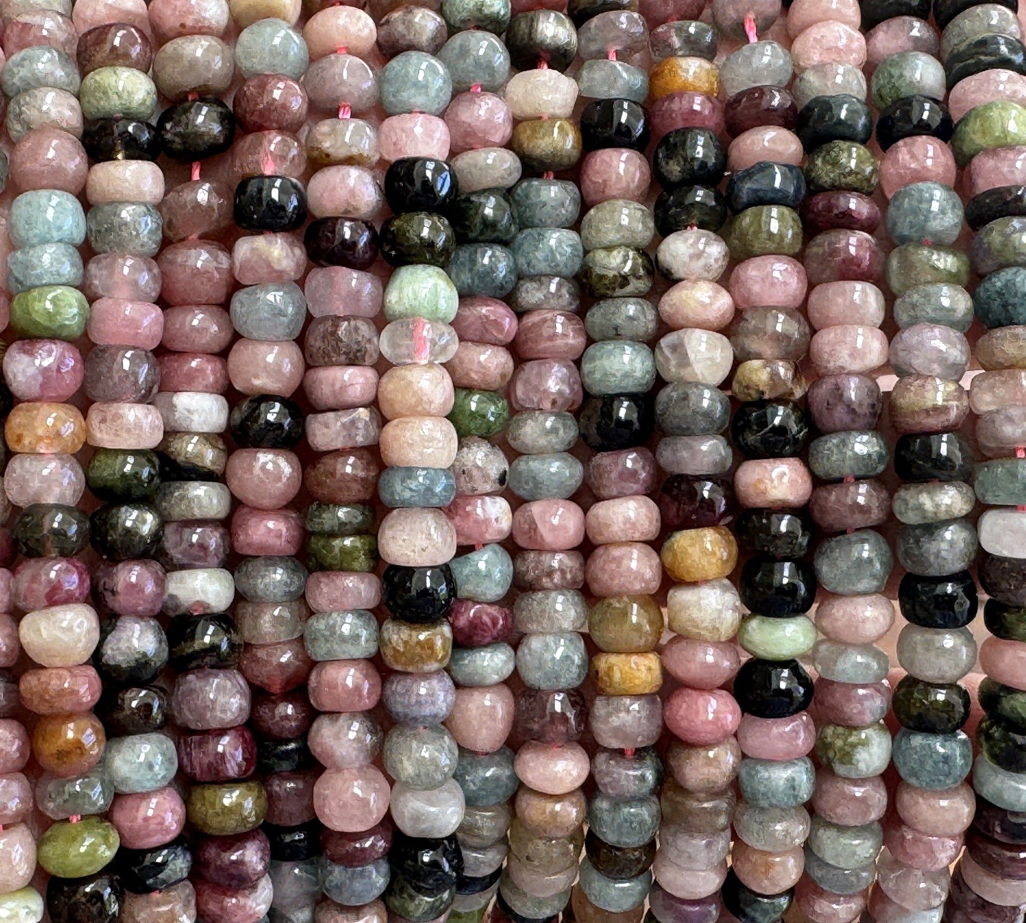 Multicolor Tourmaline 4x6mm Rondelles natural gemstone beads 38cm strand - Oz Beads 