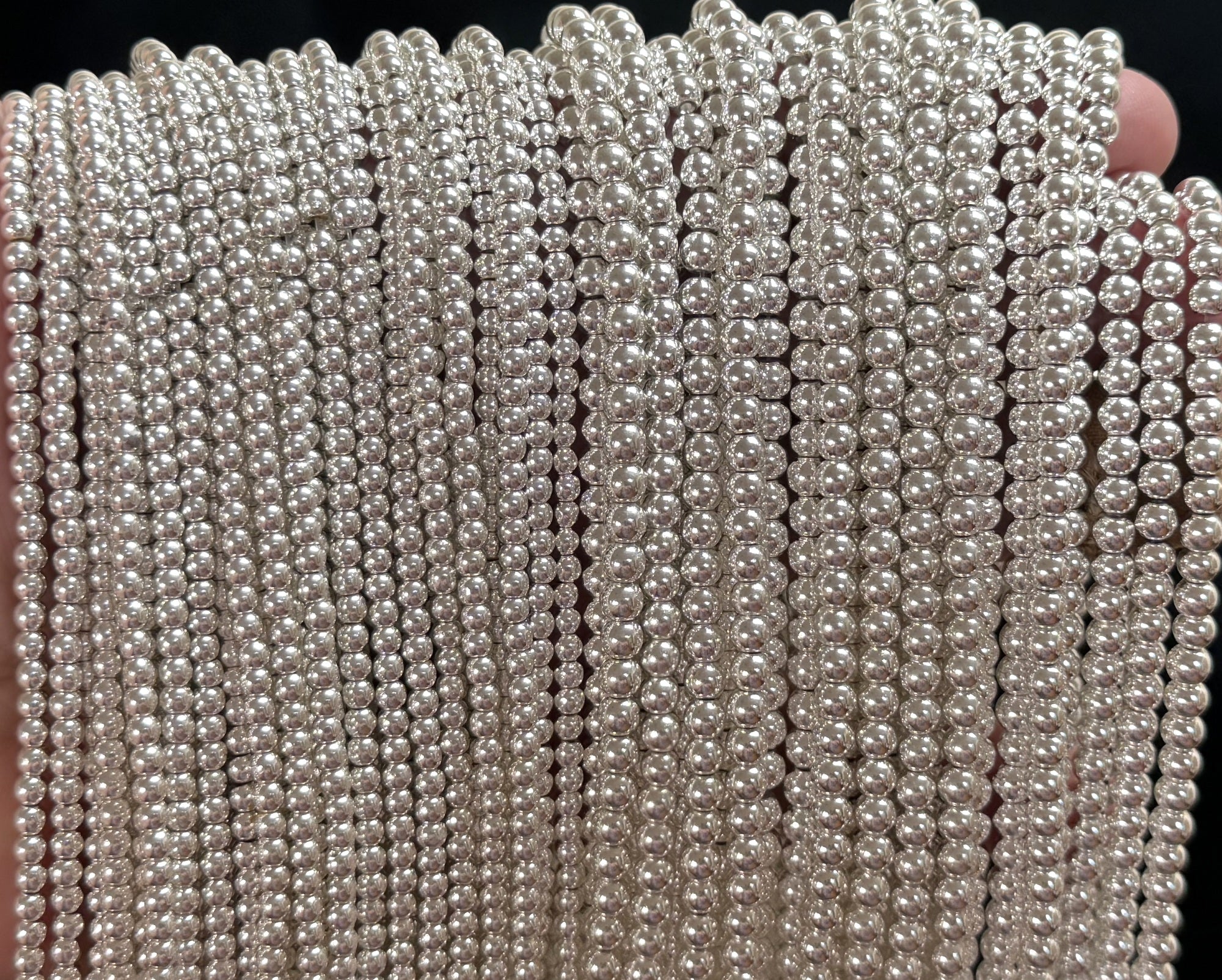 Silver Electroplated Hematite 3mm 4mm round spacer beads 15.5" strand - Oz Beads 
