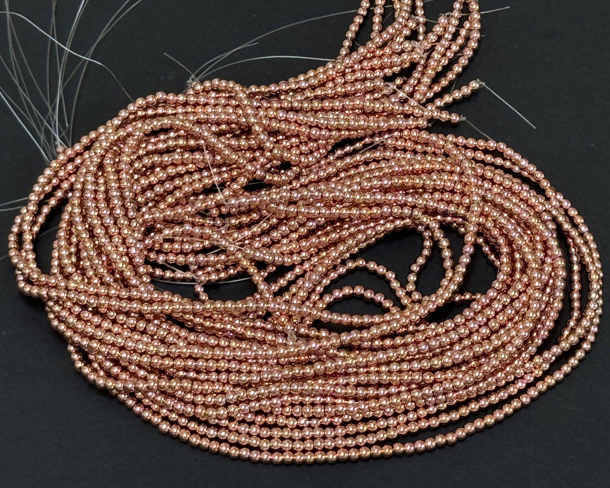 Rose Gold Electroplated Hematite 3mm 4mm round spacer beads 15.5" strand - Oz Beads 