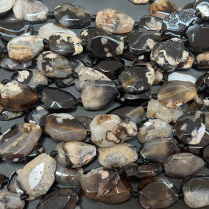 Black Sakura Agate freeform faceted gemstone beads 40cm strand - Oz Beads 