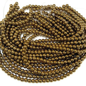Antique Gold Electroplated Hematite 8mm round spacer beads 15.5" strand - Oz Beads 