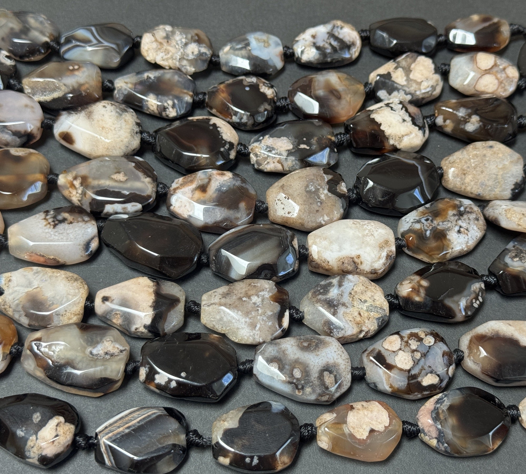 Black Sakura Agate freeform faceted gemstone beads 40cm strand - Oz Beads 
