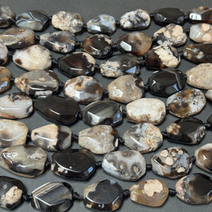 Black Sakura Agate freeform faceted gemstone beads 40cm strand - Oz Beads 