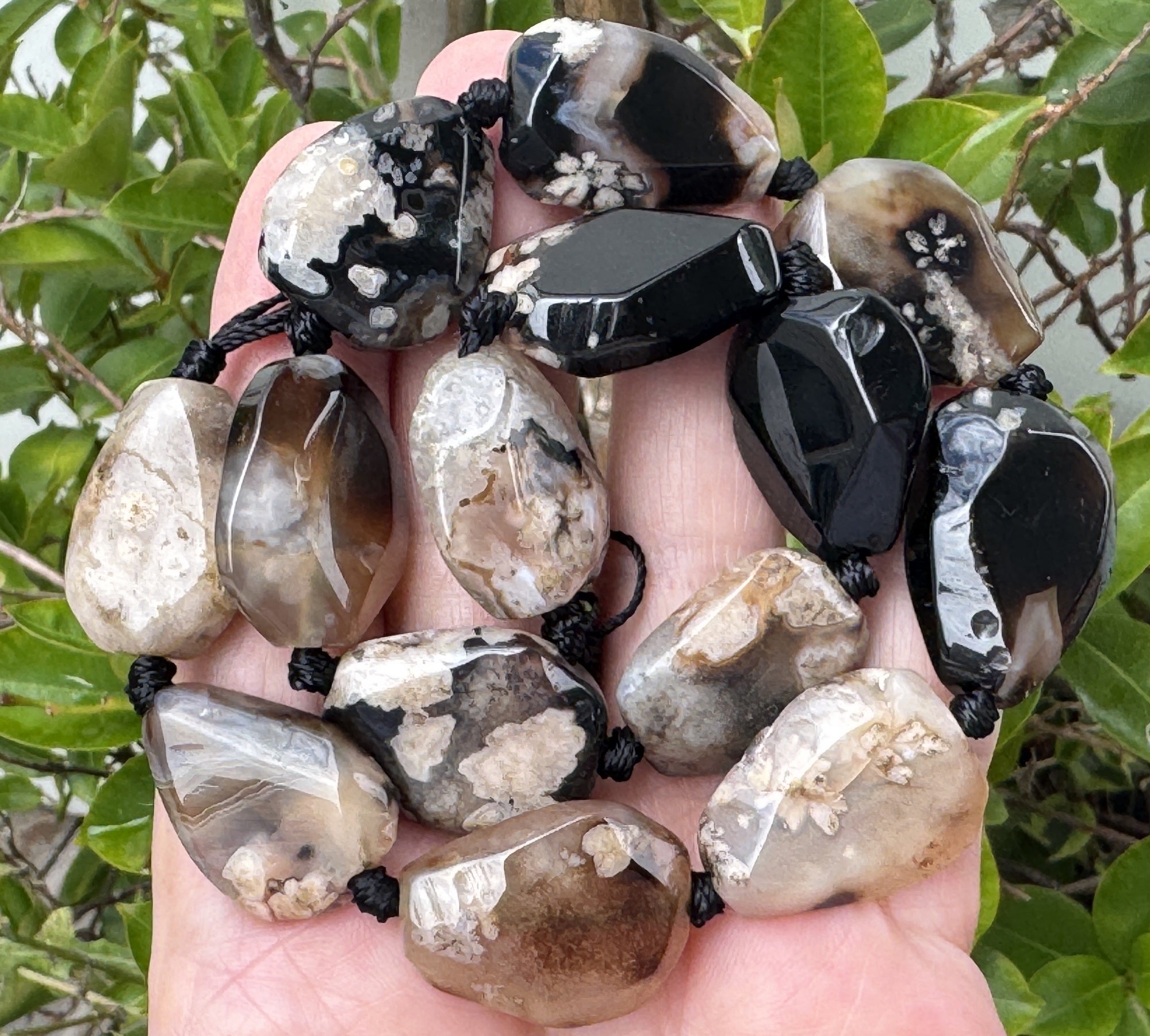 Black Sakura Agate freeform faceted gemstone beads 40cm strand - Oz Beads 