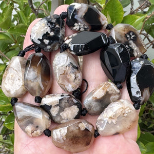 Black Sakura Agate freeform faceted gemstone beads 40cm strand - Oz Beads 