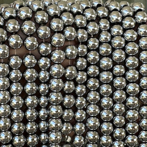 Platinum Silver Electroplated Hematite 8mm round spacer beads 15.5" strand - Oz Beads 