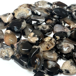 Black Sakura Agate freeform faceted gemstone beads 40cm strand - Oz Beads 