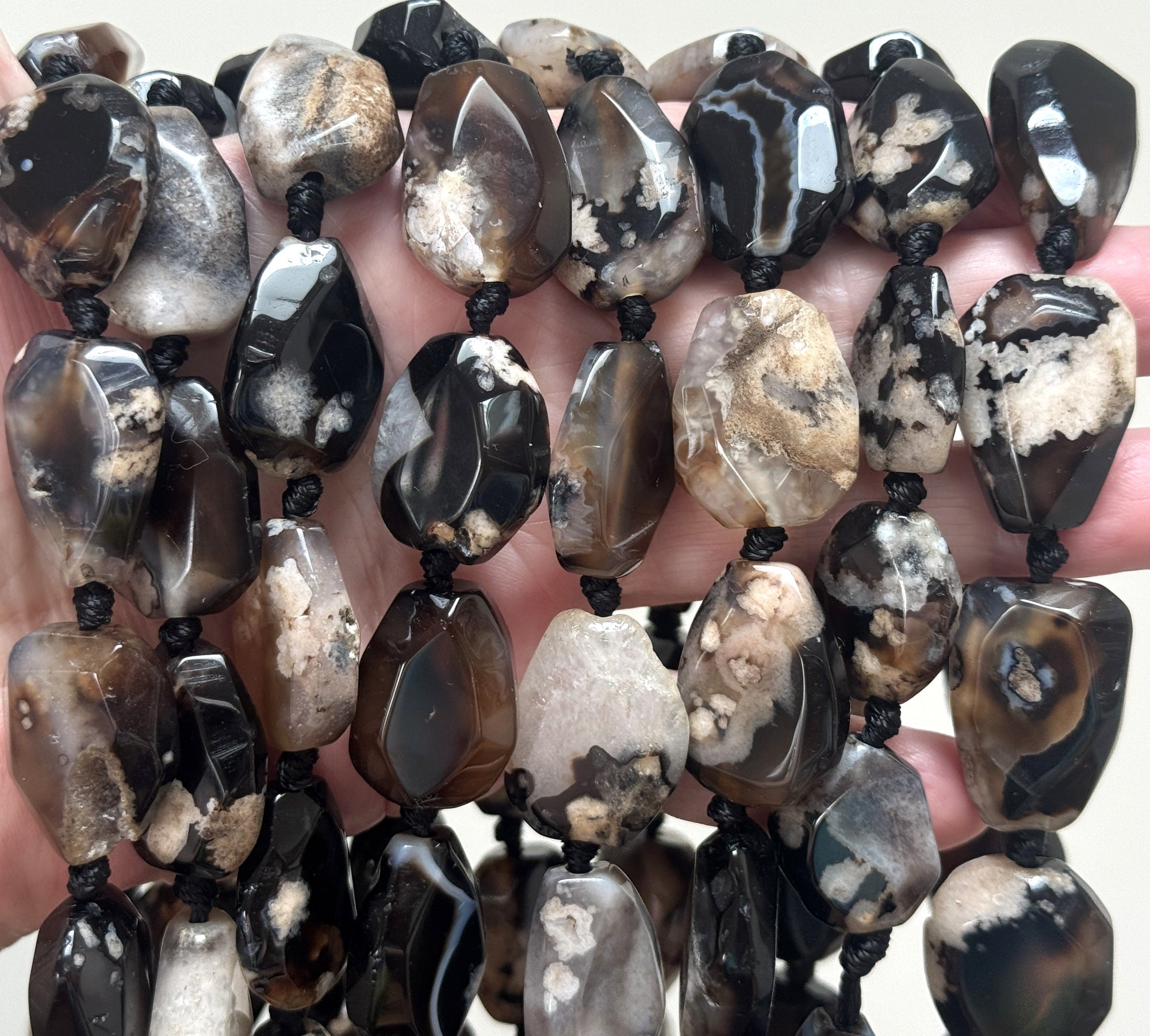 Black Sakura Agate freeform faceted gemstone beads 40cm strand - Oz Beads 