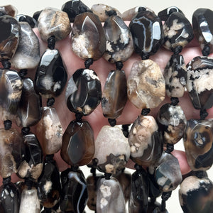 Black Sakura Agate freeform faceted gemstone beads 40cm strand - Oz Beads 