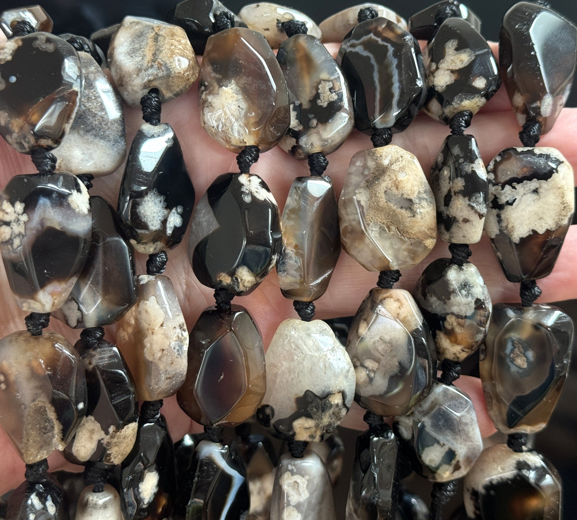 Black Sakura Agate freeform faceted gemstone beads 40cm strand - Oz Beads 