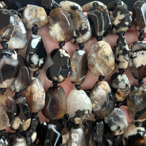Black Sakura Agate freeform faceted gemstone beads 40cm strand - Oz Beads 