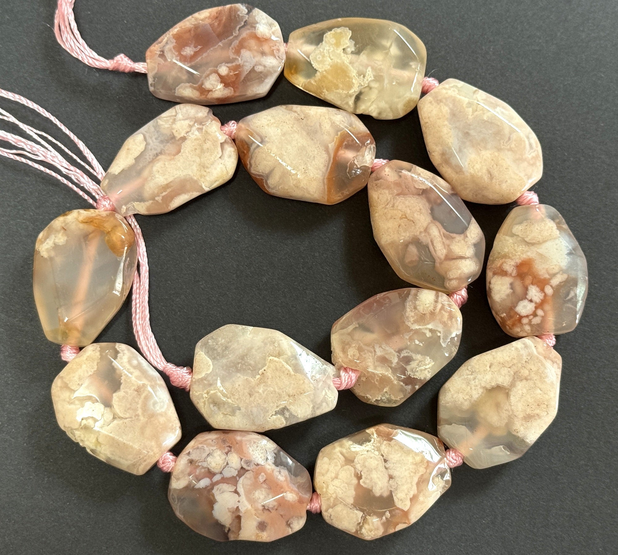 Pink Sakura Agate freeform faceted gemstone beads 40cm strand - Oz Beads 