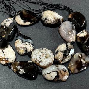 Black Sakura Agate freeform faceted gemstone beads 40cm strand - Oz Beads 