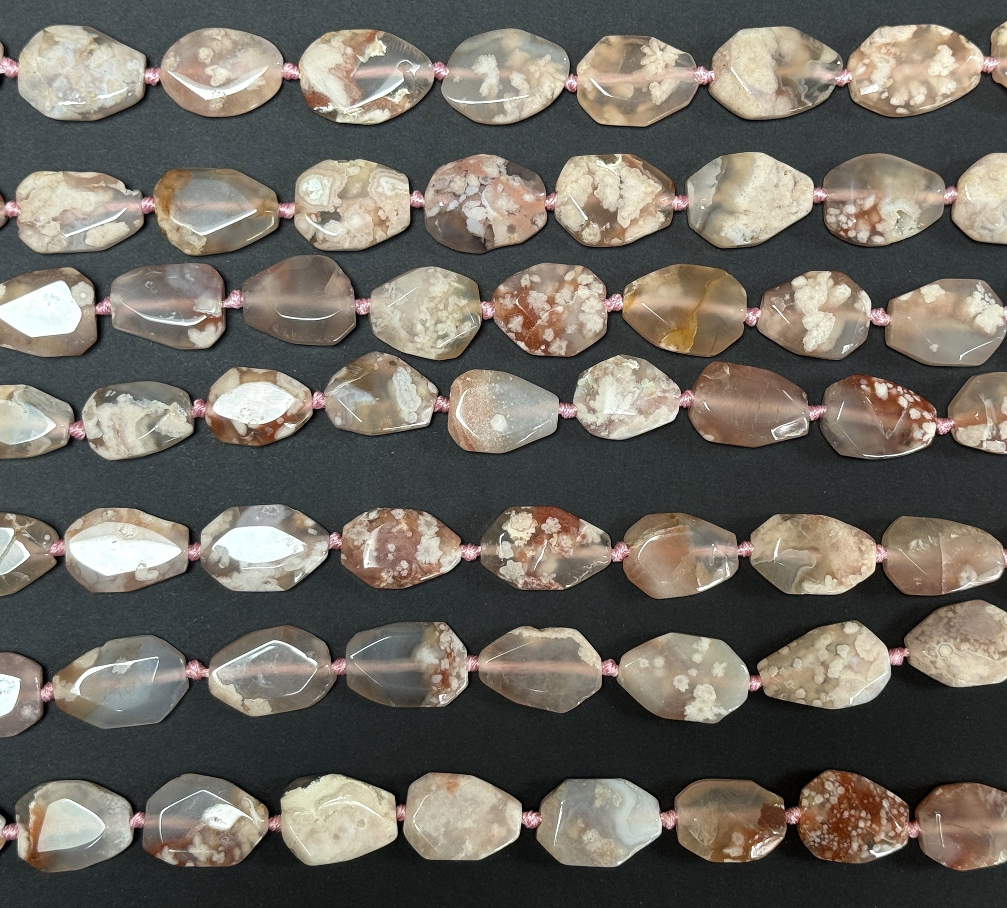 Pink Sakura Agate freeform faceted gemstone beads 40cm strand - Oz Beads 