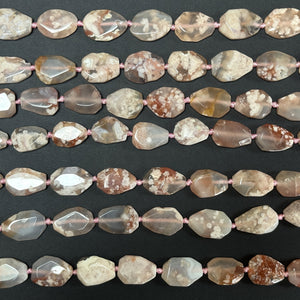 Pink Sakura Agate freeform faceted gemstone beads 40cm strand - Oz Beads 