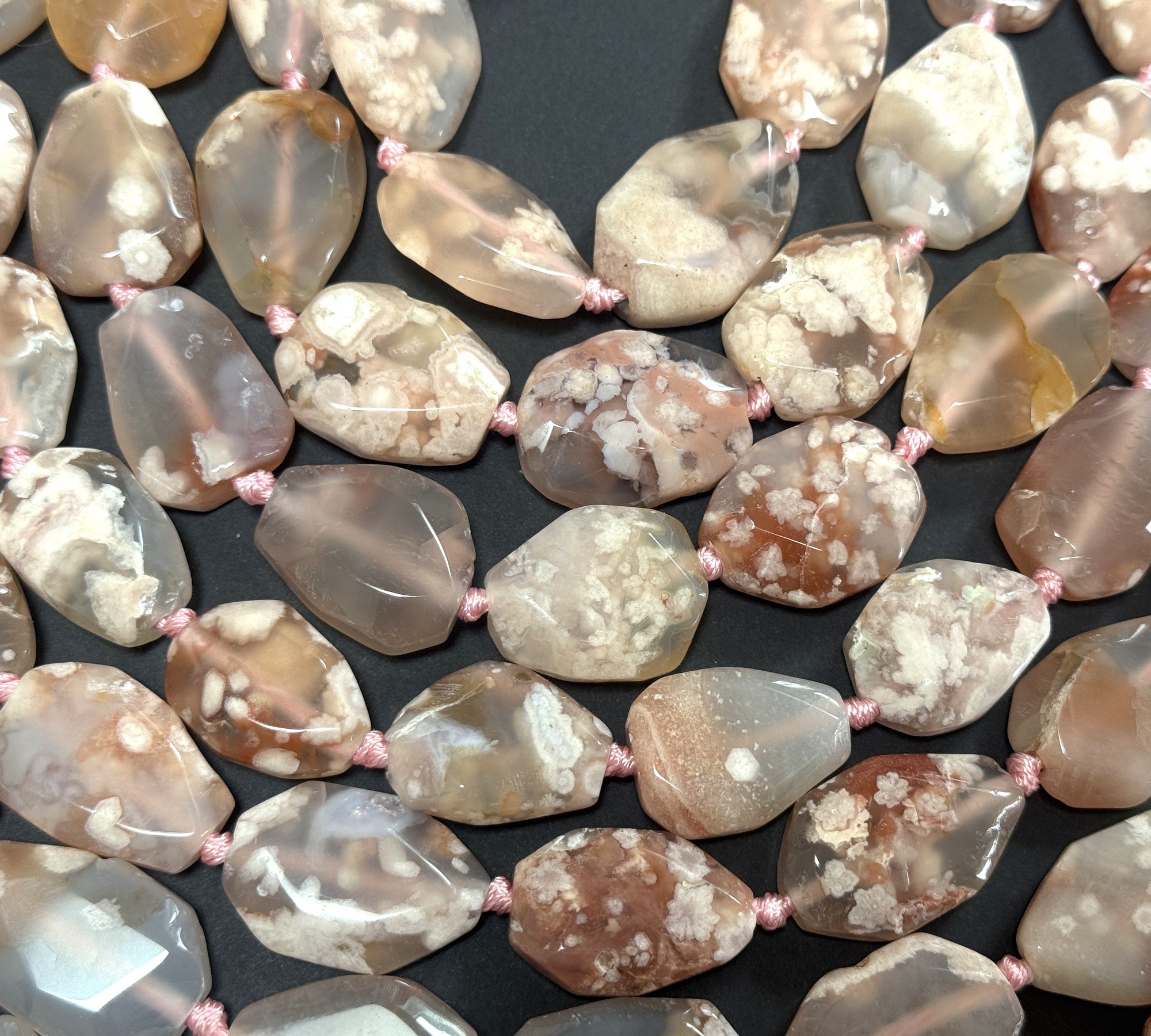Pink Sakura Agate freeform faceted gemstone beads 40cm strand - Oz Beads 