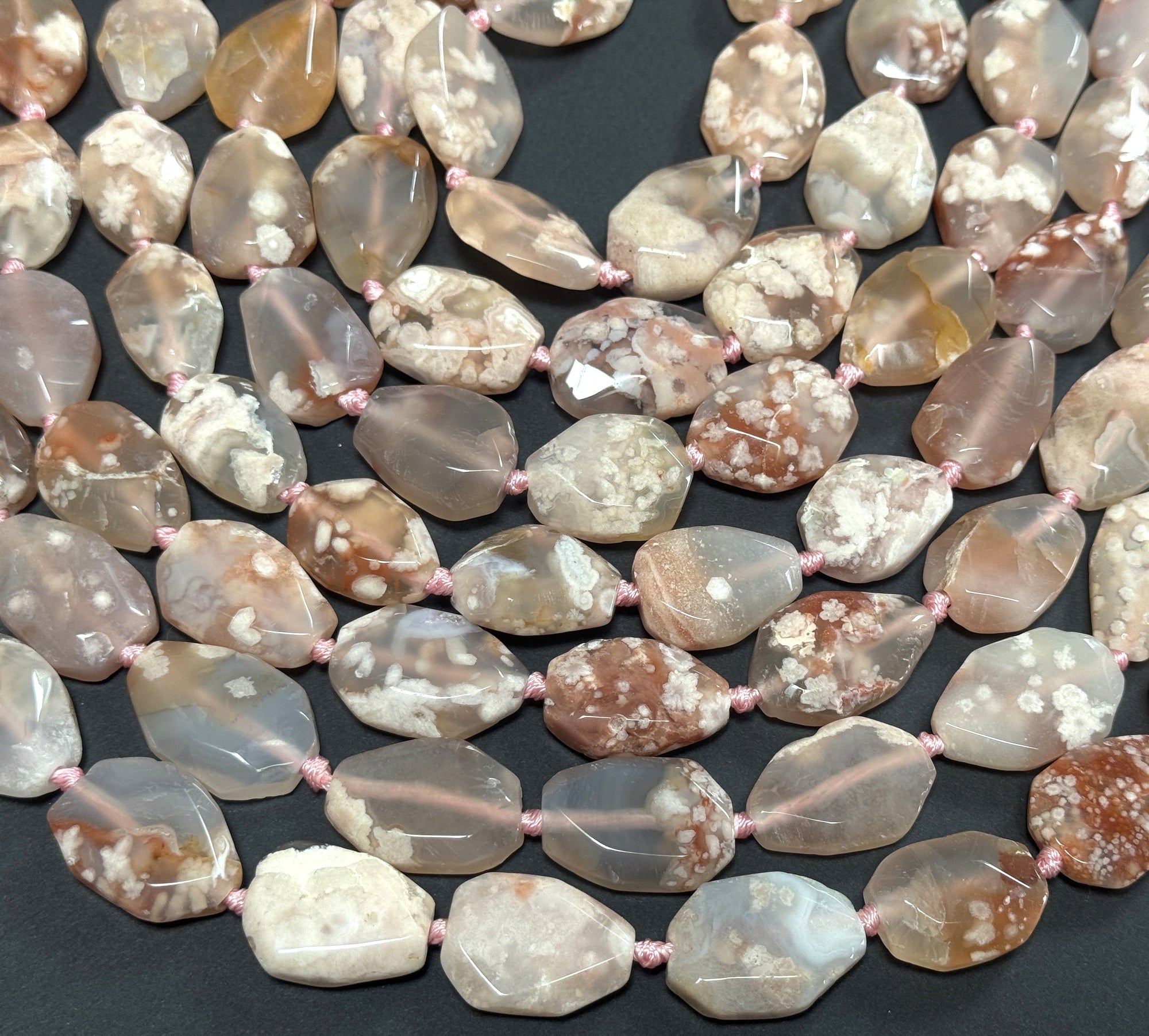 Pink Sakura Agate freeform faceted gemstone beads 40cm strand - Oz Beads 