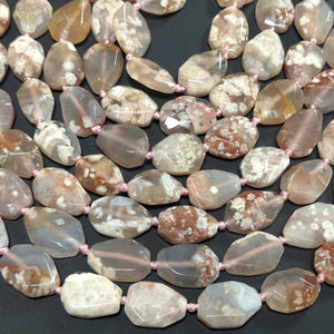 Pink Sakura Agate freeform faceted gemstone beads 40cm strand - Oz Beads 